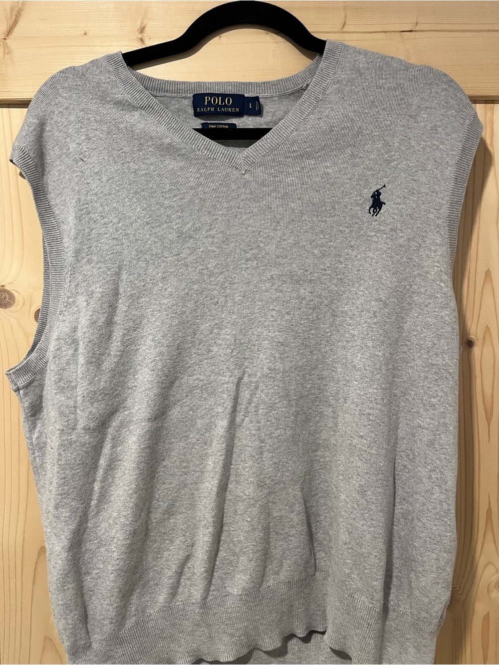 Ralph Lauren Gray V-Neck Sweater Vest with Navy Polo Logo Large ⛳️🐎